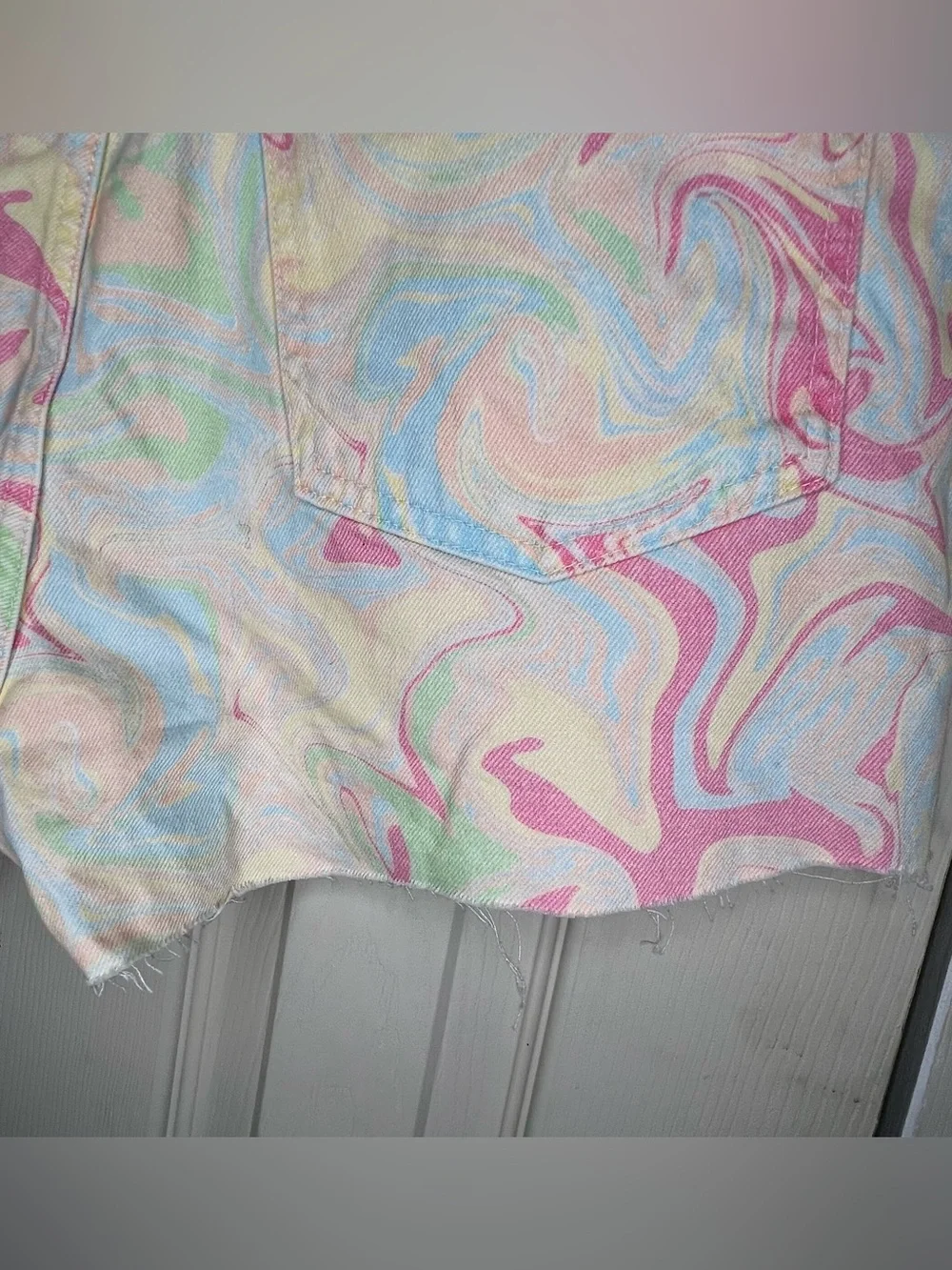 New Zara Pastel Swirl Multicolored Y2K, Candycore Denim Women’s Shorts Sz 10